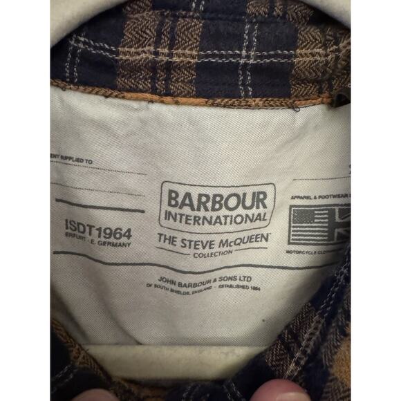 Barbour Shirt Men’s Size Medium Flannel Yellow Brown Plaid The Steve McQueen - Picture 6 of 13